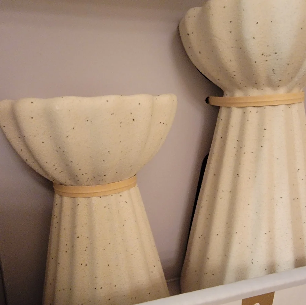 Last Day! Studio Mcgee Ceramic Ribbed Taper Candle Holders Set Beige Threshold - Picture 6 of 12